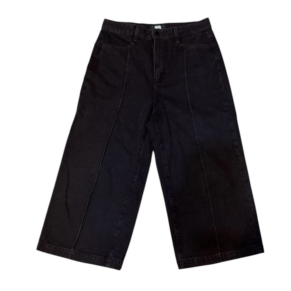 Paige Clarice Pleated Wide Leg black‎ Denim Culotte Cropped Pant Size 28